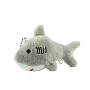 Plush shark keychain pendant in grey and white with metal chain for bags