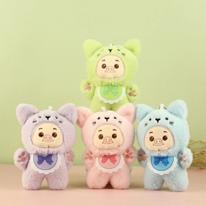 Mignon Porte-clés Cochon en Peluche Macaron Avec Capuche Oreille de Chat Doux Animal en Peluche Pendentif de Sac Cadeau