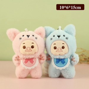 Lot de mignonnes peluches cochons rose et bleu, 10x6x15cm, pour sacs et porte-clés