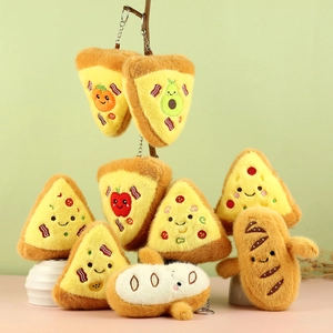 Cute Food Series Plush Pizza Baguette Keychain Cartoon Fruit Vegetable Stuffed Toy Soft Bread Bag Pendant Gift For Kids Unisex
