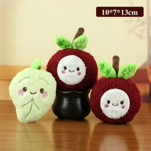 Cute fruit plush pendants with cartoon embroidery faces and soft curly plush texture