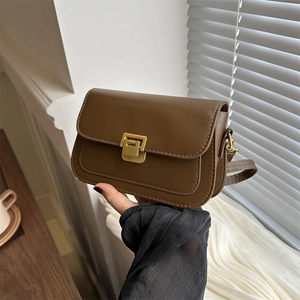 Vintage Minimalist Women PU Leather Small Square Crossbody Bag Fashion Solid Color Shoulder Bag With Metal Buckle For Daily Commuting