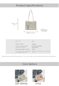 Detailed size chart for silk texture tote bag featuring floral patterns and long tassels