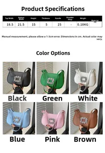 Tableau des tailles détaillé et dimensions du sac à main en cuir PU avec boucle strass