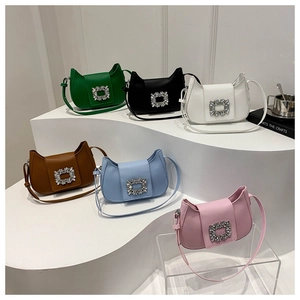 Sac Sous Le Bras En Cuir PU Pour Femme Chic Boucle Carrée En Strass Élégant Sac À Épaule Forme Lune Mode Quotidienne