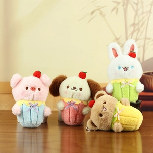 Süßer Cupcake Plüsch Schlüsselanhänger Tier Schwein Hase Bär Hund Stofftier Weiche Puppe Tasche Anhänger Schlüsselring Geschenk Für Kinder Damen