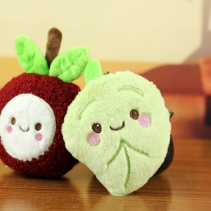 Detailed view of cute plush lychee fruit pendant keychain with soft texture and embroidery