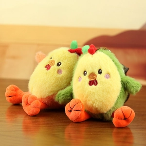 Close-up of cute plush chick keychains showing soft texture and embroidery details