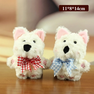 Simpatici portachiavi a forma di cane Westie in peluche con fiocchi rosso e blu