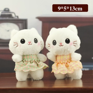 Cute plush kitten pendants in lace plaid dresses, 13cm soft cartoon cat toy keychains