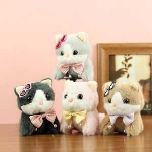 Cute Cat Plush Keychain Pendant With Heart Sunglasses Bow Tie Soft Stuffed Animal Doll For Bag Ornament Gift Women Kids