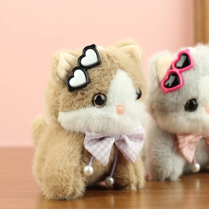 Detailed plush texture of cute kitten dolls with heart sunglasses and bow ties