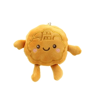 Ciondolo di peluche mooncake sorridente con ricamo Fu e anello in metallo per Mid-Autumn