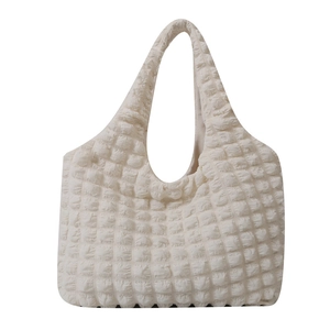 Minimalist cream white bubble texture tote bag in soft nylon fabric for women