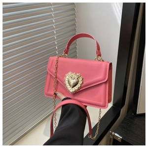 Sac Bandoulière Carré En Similicuir PU Pour Femmes Avec Fermoir Coeur Künstliche Perle Mode Sac À Main
