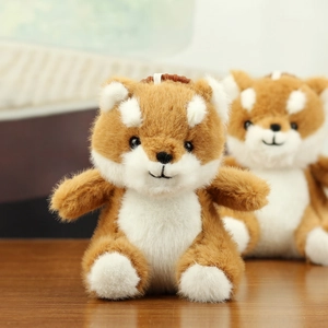 Plush Shiba Inu keychain pendants with soft fluffy texture and brown hanging rope