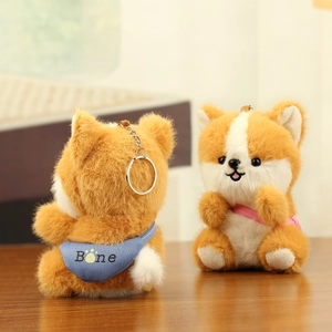 Lot de porte-clés Shiba Inu en peluche avec sacs à motifs d'os et écharpes roses