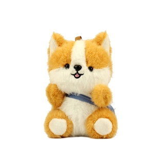 Porte-clés peluche Shiba Inu mignon avec sangle bleue pour sacs et accessoires