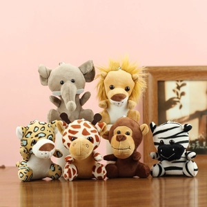 Süßer Dschungeltier Plüsch Schlüsselanhänger Weich Gefüllter Elefant Löwe Zebra Leopard Giraffe Affe Anhänger Für Tasche
