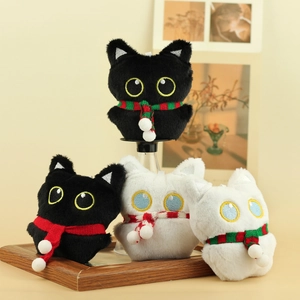 Schattige Zwart Witte Kat Pluche Pop Sleutelhanger Met Gestreeepte Sjaal Cartoon Dier Knuffel Tas Bedeltje Accessoires Voor Kinderen Vrouwen Cadeau
