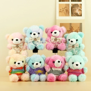 Simpatico Portachiavi in Peluche a Forma di Orsetto Colorato Ciondolo Giocattolo per Borse Fiocco in Pizzo Maglione a Maglia Regalo