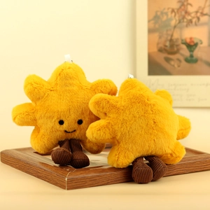 Cute yellow sunflower plush keychain with smiley face and long corduroy legs decoration