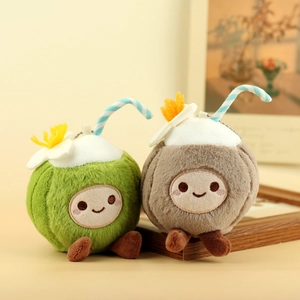 Simpatico Portachiavi in Peluche a Forma di Cocco Cartone Animato Bambola di Frutta Morbida Con Decorazione a Cannuccia per Borsa Donna