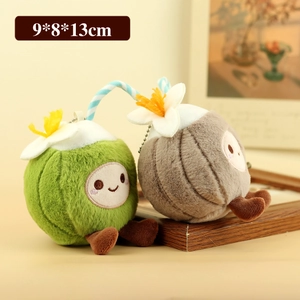 Duo di portachiavi in peluche a forma di cocco verde e marrone con faccine sorridenti
