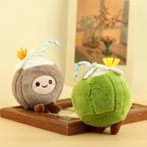 Simpatici ciondoli in peluche a forma di cocco con cannuccia e fiore decorativo