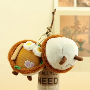 Cute plush noodle bowl and cartoon character pendants with golden bead chains