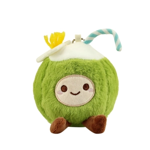 Simpatico portachiavi in peluche a forma di cocco verde con faccina sorridente per borsa