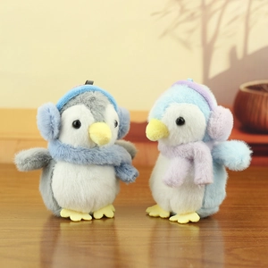 Cute plush penguin charms with earmuffs and scarves for keychains and bag decoration