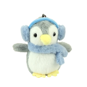 Cute plush penguin keychain with earmuffs and scarf for backpack or key decoration