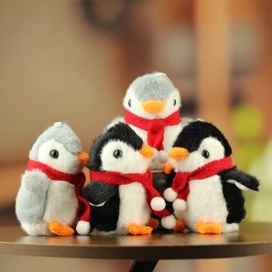 Cute Penguin Plush Keychain Soft Stuffed Animal Doll With Red Scarf Cartoon Bag Pendant Decoration Gift For Kids Couples