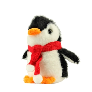 Cute plush penguin doll with red scarf, fuzzy keychain charm for bags and gifts