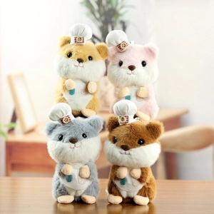 Cute Chef Hamster Plush Keychain Soft Stuffed Animal Doll With Chef Hat And Apron For Bag Hanging Decoration Girls Kids Gift
