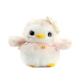 Plush pink penguin doll keychain with lace dress and bow for bag decoration