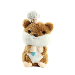 Cute hamster chef plush keychain with white hat and apron on a white background