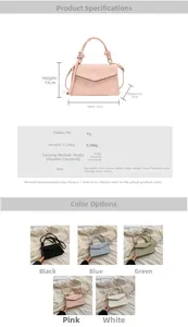 Guide des tailles montrant les dimensions d'un sac bandoulière en cuir PU pour femme