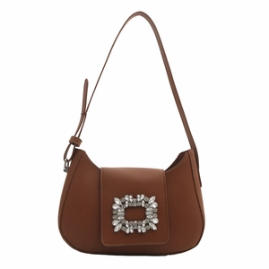 Sac hobo en cuir marron avec boucle en strass argentés étincelants et bandoulière réglable