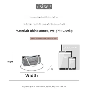Tableau détaillé des tailles du sac cylindre à strass avec dimensions et capacité