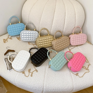 Mini woven handle box bag with quilted pattern and chain strap in multiple colors