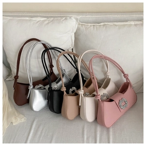 Minimalist underarm bag with crystal buckle and knotted strap in six stylish colors