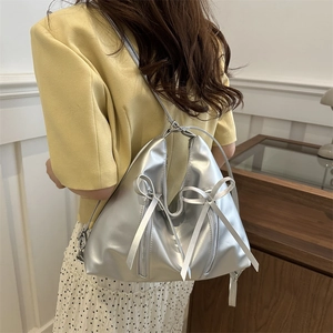 Women Bow Large Capacity Shoulder Bag Fashion PU Leather Tote Bag Minimalist Underarm Crossbody Bag For Casual Daily Use