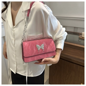Pink marble texture small square bag with silver butterfly clasp and chain strap