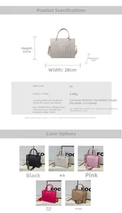 Tableau des tailles et couleurs pour ce sac à main carré luxueux en cuir PU