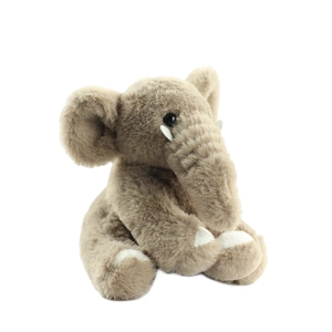 Plush mammoth elephant keychain accessory featuring soft brown fur and detailed white tusks