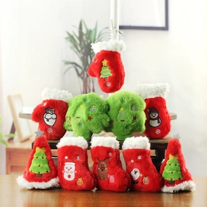 Christmas Plush Ornaments Pendants Soft Festive Tree Sock Glove Star Embroidery Hanging Keychain Decoration
