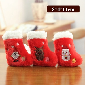 Set of 3 plush Christmas stocking boots with Santa, reindeer and snowman embroidery