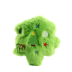 Green plush Christmas tree pendant with embroidery star and snowflake pattern